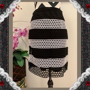 Michael Kors Colorblock Wide-Striped Eyelet Skirt